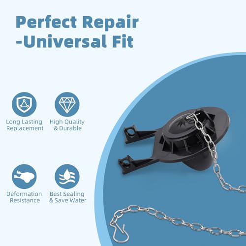 Universal 2-Inch Toilet Flapper Replacements, Adjustable Metal Chain, Black - style: 1 Pack