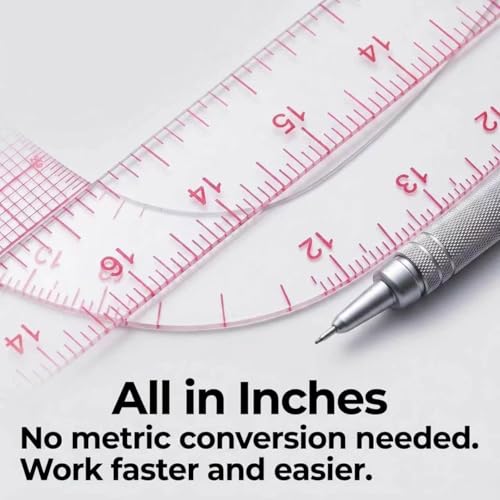 Sewing Rulers,Clear Metric French Curve Sewing Rulers Set for Pattern Making Drafting,Quilting,Clear Plastic Fashion Designer Ruler Kit in Inches， 6PCS - color: 6-piece Set