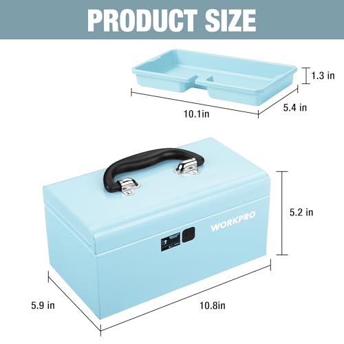 WORKPRO 10.8" Mini Metal Tool Box with Removable Tray - color: Macaron Blue