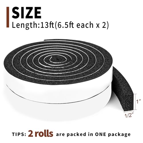 Yotache Maximum Compression Sponge 1" x1/2", 6.5 Ft Long 2Pcs | Rubber Foam Strip Adhesive for Insulation, Weatherstrip, Gap Blocker, Anti-Vibration, Anti-Collision - size: (1"×1/2") 13FT