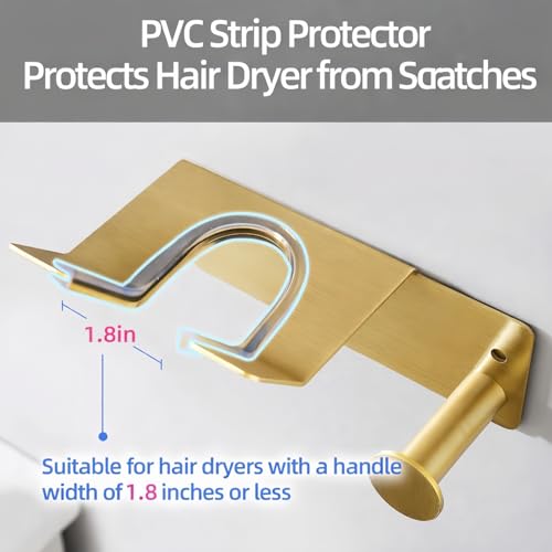 Hair Dryer Holder, HairDryer Holder Wall Mounted, Self Adhesive Blow Dryer Holder, Stainless Steel Hair Dryer Holder, Hairdryer Holder for Bathroom Gold BANJEKT - color: Gold Hair Dryer Holder