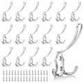 16 Pack Large Coat Hooks, Heavy Duty Three Prong Silver Metal Wall Hooks - color: Silver, size: 16PCS