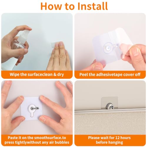 24 PCS Picture Hangers Without Nails, Wall Hangers Without Nails, Adhesive Wall Hooks, to use Inside Kitchen, Bathroom, Home and Office - size: 24PCS（8mm）