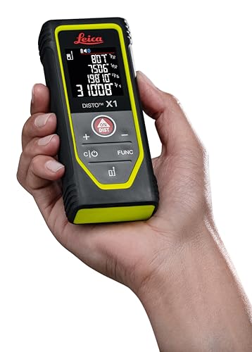 Leica Disto X1 - Range 330 ft, Bluetooth 4.2 and NFC Data Transfer, add and Subtract, Volume, 4-line Display, IP 65 dust and waterjet Protection and 6 ft Drop Tested, Hand Loop, Pouch.