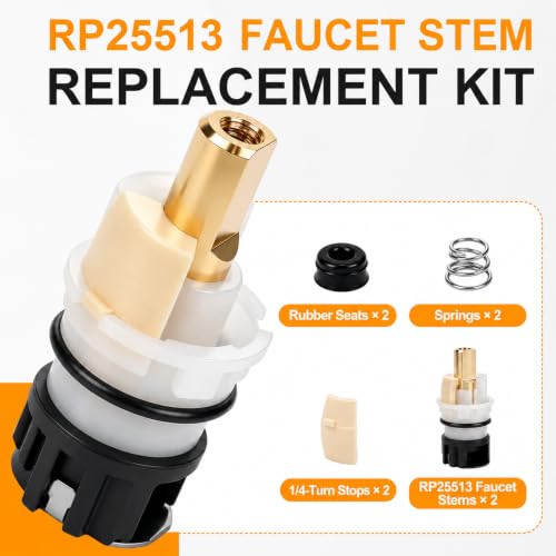 2-Pack RP25513 Faucet Stem Replacement Kit, Compatible with Delta Two-Handle Faucets Using Seats & Springs, Replaces RP24096, with RP4993 Seats & Springs and RP24097 1/4 Turn Stops