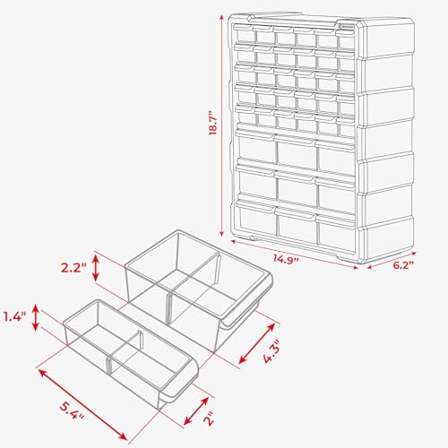 INTERTOOL Small Parts Organizer for Hardware & Screws | 39 Removable Bins with Dividers | Wall Mount or Desktop Craft & Lego Storage Cabinet | 19” x 15” x 6” BX08-4013 - style: 39 Drawers