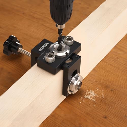 VEVOR Doweling Jig Kit, Self Centering Dowel Drill Jig for Straight Holes, Aluminum Alloy Woodworking Joints Tool with 3 Size Drill Bits 5/16", 3/8", and 19/32", Adjustable Width, for Wood Working - size: Ultra, style: Doweling Jig