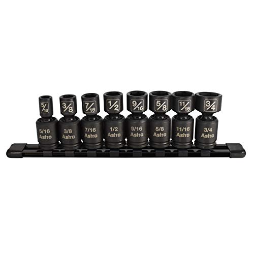 Astro Pneumatic Tool 78340 8-Piece 3/8" Drive Nano Pinless Universal Impact Sockets - SAE - size: 3/8" Drive SAE