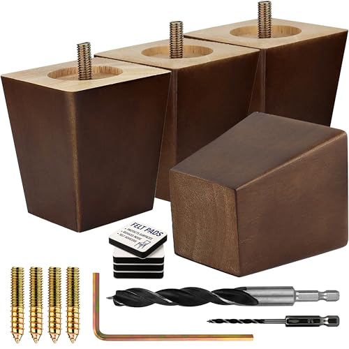 Airy Abode Premium Walnut Square Furniture Legs (Full Install Kit) - Pick Your Size and Color - color: Brown, size: 3 Inches