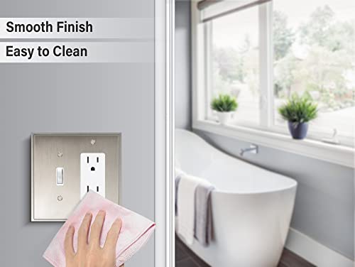 Henne Bery Soft Modern Decorative Wall Plate Switch Plate Outlet Cover (Toggle/Decorator, Satin Nickel) - style: Toggle/Decorator
