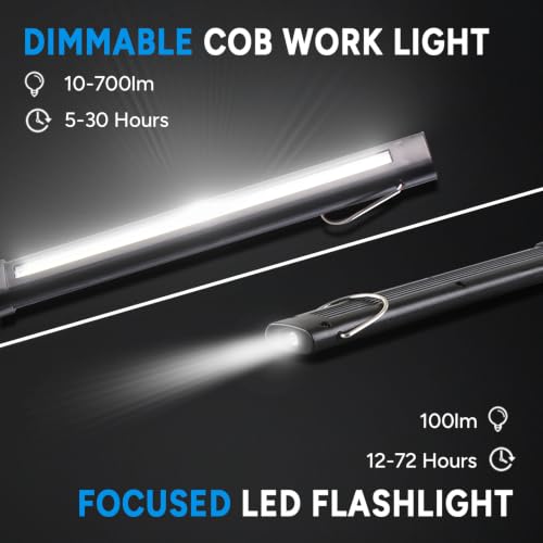 Dr. Prepare LED Work Light, 700 Lumens Foldable Rechargeable Work Light, 3200mAh Cordless Portable Magnetic COB LED Inspection Light for Car Repair, Home, Garage, Emergency - color: White Folding Light