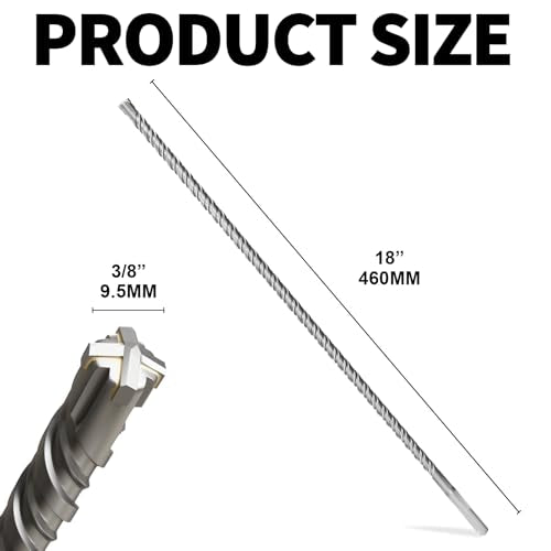 SDS Plus Rotary Hammer Drill Bits, (3/8"*18-9.5mm*460mm) - 4 Carbide Cutting Edges, Ideal for Masonry| Heavy-Duty Masonry |Hammer Drill Bits for Precision Drilling - size: (9.4mm*460mm)