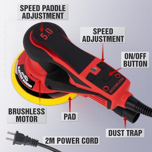 Autolock 350W Electric Random Orbital Sander with 5 & 6 Inch pads 1pcs - color: Red