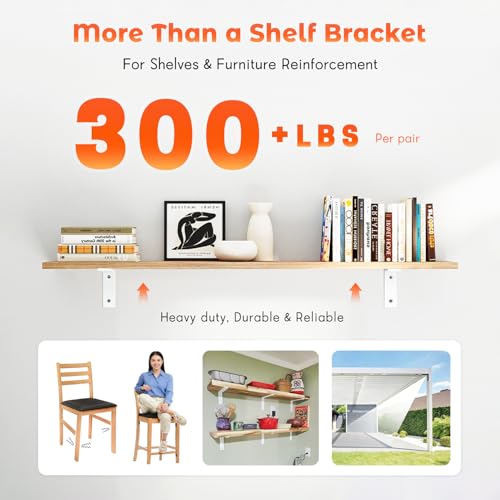Shelf Bracket 6 Pack 12" Lx8 H 5mm Thick Heavy Duty White L Brackets - color: White-8pack, size: 12"Lx8"Wx1.5"W
