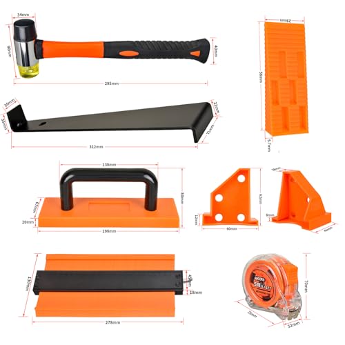 Laminate Wood Flooring Installation Kit, Vinyl Flooring Tools with Spacers, Tapping Blocks, Heavy Duty Pull Bar, Reinforced Double-Faced Mallet Non-Slip Soft Grip (65pcs-Set)