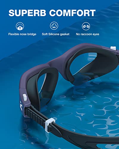 ZIONOR Swim Goggles, G1 SE Swimming Goggles Anti-Fog for Adult Men Women - color: A6-clear Lens Darkblue Frame