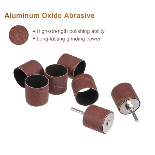 uxcell 30 Pcs 1-1/2 Inch Sanding Sleeves Sandpaper Set 120 Grit with 2 Pcs 1 Inch Drum Mandrels for Rotary Tools - size: 120 Grit