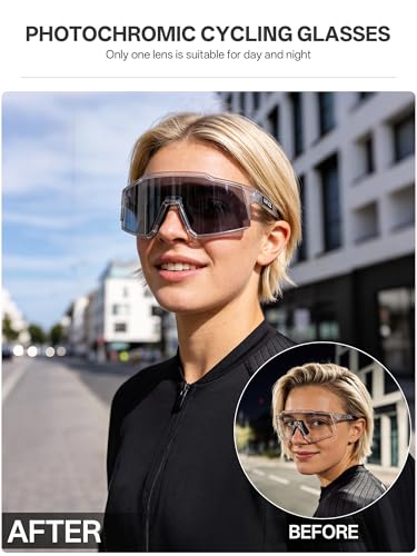 KAPVOE Photochromic Cycling Glasses Clear Mountain Bike Glasses K9022 - color: Transparent