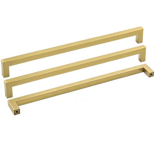 Goldenwarm 10 Pack 12-3/5 Inch Gold Cabinet Handles Brushed Cabinet Pulls - color: Gold, size: 12-3/5in Hole Centers