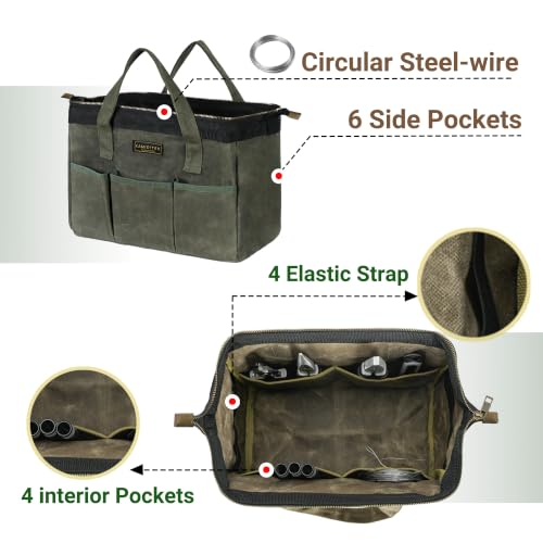 13-inch Tool Bag, Heavy Duty Wide Mouth Water-Resistant Tool Bag, Tool Tote with Handle for Tools, Wrenches, Screwdrivers (13 X 7 X 9 inch) | ArmyGreen - color: ArmyGreen, size: 13 Inch