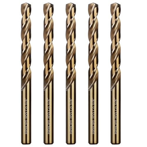 3/8 Inch Cobalt Drill Bits 5Pcs - HPHOPE M35 HSS Metal Twist Drill Bits Set, Jobber Drill Bits Length and Straight Shank, Suitable for Drilling in Hard Metal, Stainless Steel, Cast Iron - size: 3/8-inch, 5Pcs