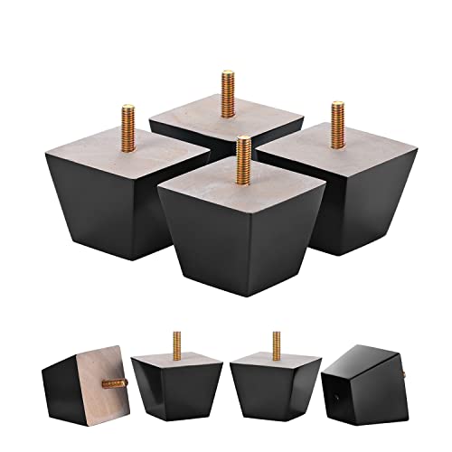 Michanco Furniture Legs 2 inch Black Square Sofa Couch Feet Wood Replacement Leg Set of 4 for Ottoman Dresser Cabinet - size: 2 Inch Black