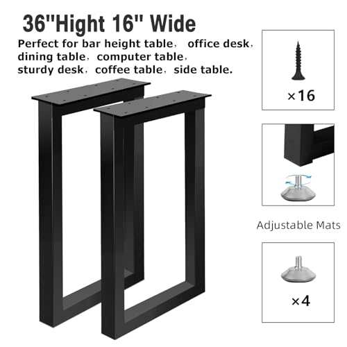 36 Inch Metal Bar Table Legs, Heavy Duty Desk Dinning Table Legs with Adjustment Feet Pads DIY Furniture Feets, Set of 2,Black - size: H36 " Square