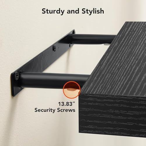 Amada 15 Inch Floating Shelves with Invisible Brackets, Set of 2, Black | Wall Shelves with Hidden Bracket, Solid MDF Wood, 22 lbs Max Load per Shelf, Easy to Assemble, Multi-Wall Compatible - color: Black, size: 15 inches