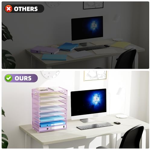 Marbrasse Paper Organizer Letter Tray, 9 Tier Mesh File Organizer with Handle, Paper Sorter Desk Organizer for Home Office Supplies - Purple - color: 9 Tier Purple
