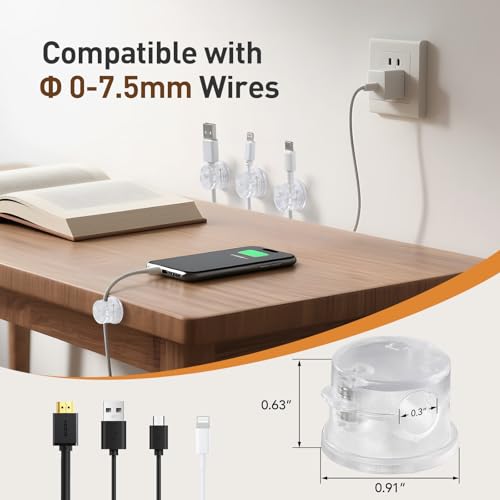 AGPTEK 8 Pack Magnetic Cable Clips, 360° Rotatable Cord Holder, Clear - color: Clear