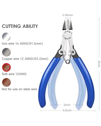 IGAN-330 Wire Flush Cutters (Pack of 2), Electronic Model Sprue Wire Clippers, Ultra Sharp and Precision CR-V Side Cutting nippers, Ideal for Clean Cut and Precision Cutting Needs - size: 5''x2