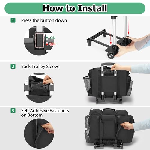 LoDrid Professional Rolling Cleaning Bag with Detachable Trolley, Black - color: Black
