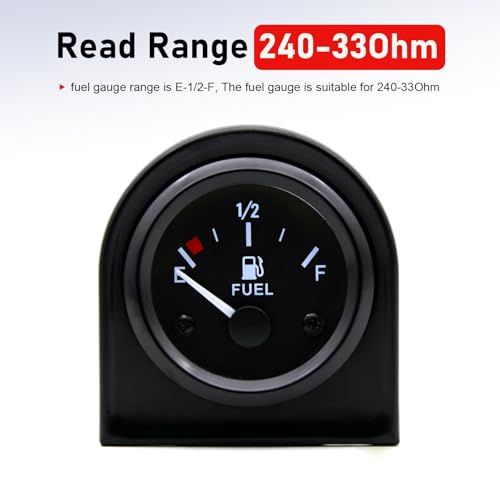 2" 52mm Fuel Level Gauge, 12V 240-33ohm Boat Fuel Gauge Gas Tank Meter with E-1/2-F Pointer Dash, Fuel Sensor with Nut and Bracket, Fit for Car RV Yacht Marine Motorcycle (Black)