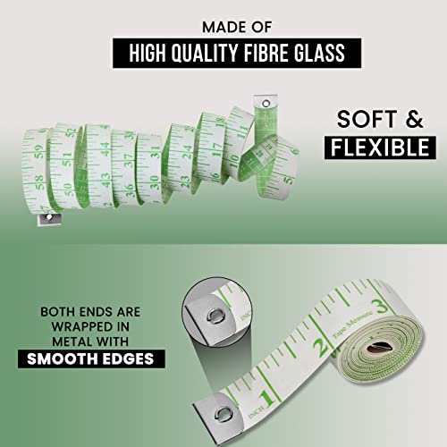 Soft Measuring Tape Pack of 2 | Dual Scale Cloth Sewing & Body Tape Measure | 150cm/60inch - color: 2 Pack / Green
