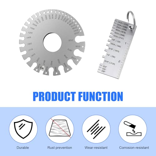 3 PCS Wire Gauge Measurement Tool, Precise Rustproof Colorfast Weld Seam Circular Gauge, Stainless Steel Metal Plate Welding Material Thickness Measuring Instrument (Silver)