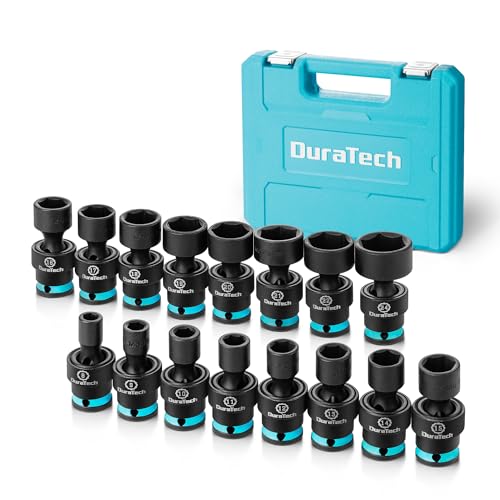 DURATECH 3/8" Drive Impact Swivel Socket Set, 16 Pcs Shallow Wobble Sockets - style: 16 PCS Metric 3/8" Dr.