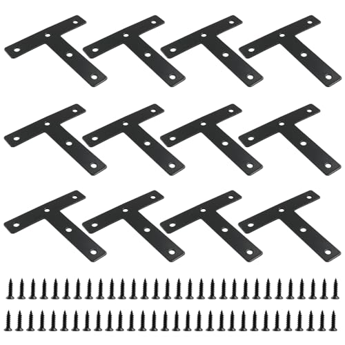 Bonsicoky 12 Pack T Shape Flat Bracket, 3.15" x 3.15", Black - size: 3.15 x 3.15 Inch, style: T Shape-12 Pcs