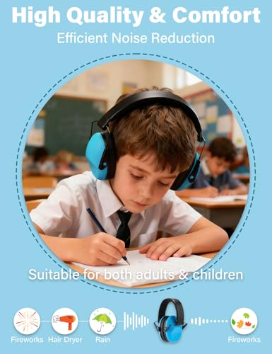 Kids Noise Canceling Earmuffs, 25-30dB Noise Reduction Ear Protection, Adjustable Headband Concert Fireworks, Autism - color: Blue