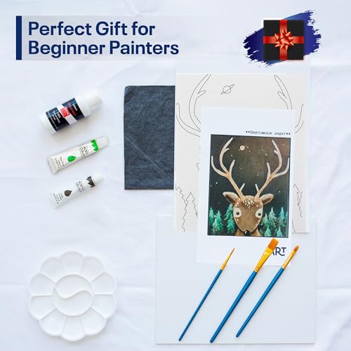 Painting4Real Acrylic Art Painting Kit with Video Tutorials - How to Paint with Acrylic Paint Set for Adults, Learn to Paint Reindeer - 9 Peices Painting Set for Adults, Beginners, Art Lovers - color: Christmas Reindeer