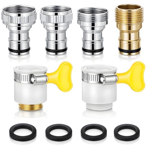 6 Pcs Faucet Tap Quick Connector Kit, 4 pcs Washing Machine Quick Connectors & 2 Universal Faucet Adapters for Portable Washer Thread Sink Adapter for Garden Hose, Dishwasher, Car Wash