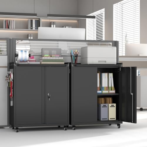 Metal Garage Storage Cabinet with Wheels, Lockable Rolling Tool Cabinet - color: Black, size: 26" W × 14" D × 31.88" H