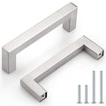 Probrico 10 Pack|Square 3-3/4 Inch Holes Centers Kitchen Cabinet Handles Stainless Steel T Bar Cabinet Pulls Drawer Handles Brushed Nickel 4-1/4" Overall Length - color: Brushed Nickel, size: hole center 3-3/4"