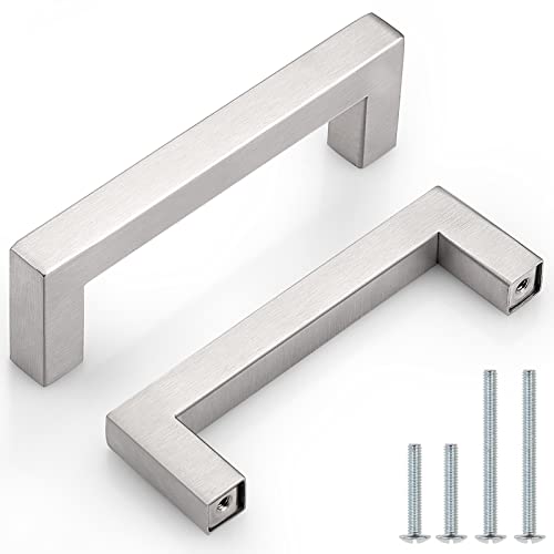 Probrico 10 Pack|Square 3-3/4 Inch Holes Centers Kitchen Cabinet Handles Stainless Steel T Bar Cabinet Pulls Drawer Handles Brushed Nickel 4-1/4" Overall Length - color: Brushed Nickel, size: hole center 3-3/4"