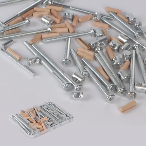 Baby Bed Frame Bolts, Crib Screws Hardware ReplacementKit M6x20/40/60/80mm Hex Drive Socket Cap Screws Barrel Nuts Wooden Dowel Kit for Beds Chairs Furniture et (Silver-26set) - size: Silver-26set