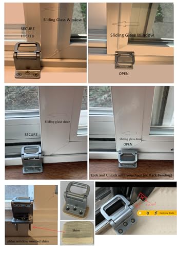 Window Security Lock, Sliding Window Security Latch for Vertical & Horizontal Sliding Glass Windows and Doors, Easy to Install, for Bedroom, Home, Apartment and Office 2 Pack (Silver)