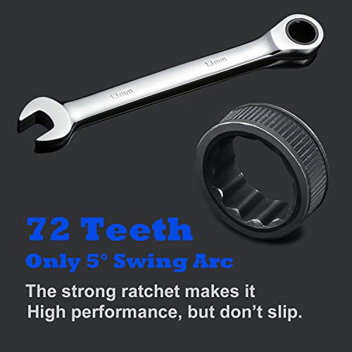 Qnkaa Ratchet Spanner Set 12 Piece Metric Sizes 8mm to 19mm