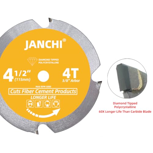 4-1/2 Inch 4T PCD Tip Hardie Fiber Cement Circular Saw Blade with 3/8-Inch Arbor, Polycrystalline Diamond Tipped Teeth Saw Blade for Laminate Flooring - size: 4-1/2" 4T
