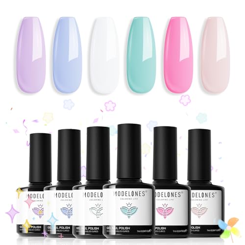 modelones Pink Gel Nail Polish Set 6 Colors, Hot Neon Light Dark Milk Pink - color: B Buzzy Pastel