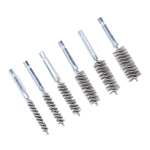 Walfront 6PCS Hole Cleaning Brushes Bore Brush Twisted Wire Cleaning Brush Power Drill Wire Brush 1/4in Hex Shank Steel Wire Silver - size: Steel Wire (Silver)
