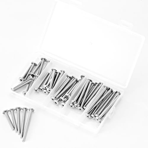 M4 x 30mm 35mm 40mm 45mm 50mm Flat Round Head Hex Socket Cap Screws Bolts, Furniture Screws, 304 Stainless Steel, Allen Hex Drive, Bright Finish, Metric Fully Threaded, Assortment Kit 50PCS - size: M4 x 30/35/40/45/50mm (50PCS)